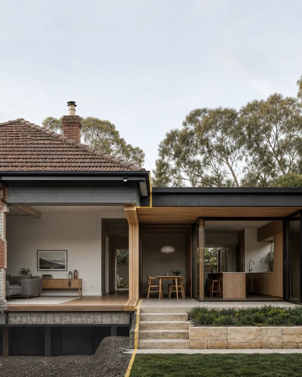 Concept visualisation — a rear extension under a raked roof