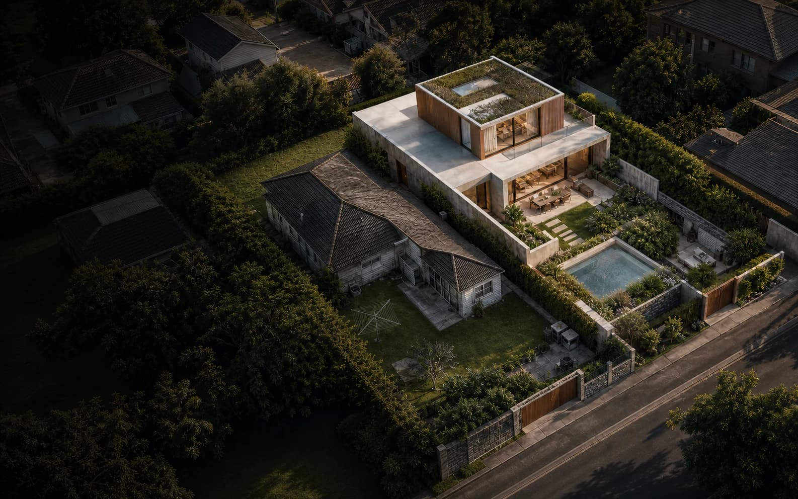 Concept visualisation — an aerial of a suburban block with its site boundaries legible