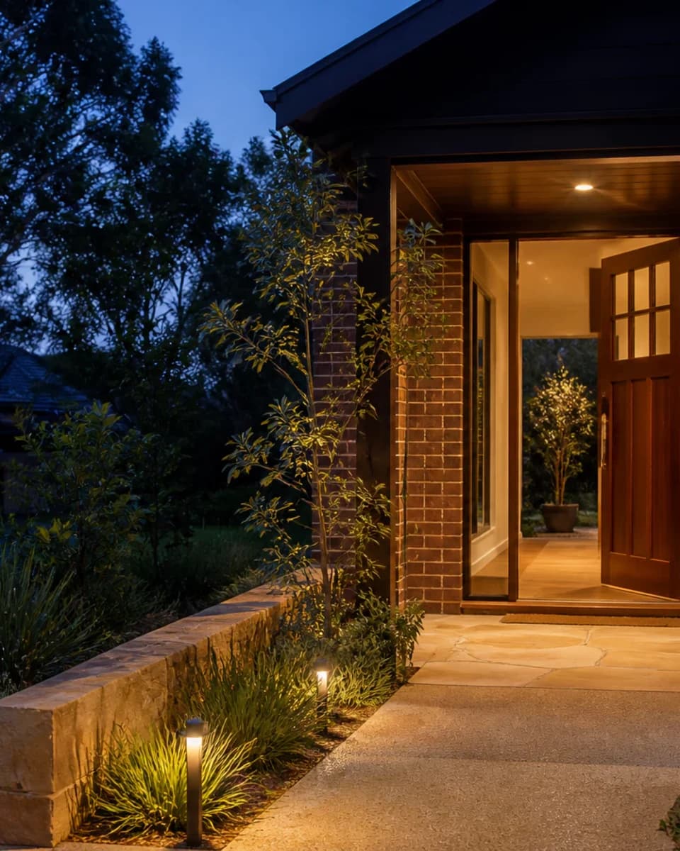 Concept visualisation — a residential entry at twilight