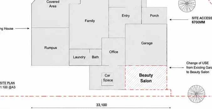 Approved site plan extract — existing works set out on the drawing for approval