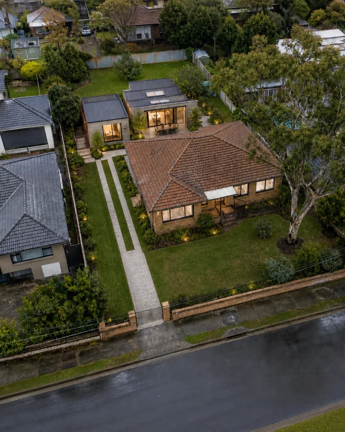 Illustrative concept — the same property with a secondary dwelling and landscaping in the rear yard