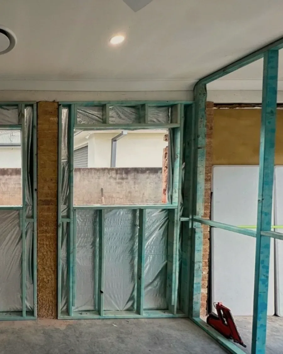 Cambridge Park — the conversion during works, new window openings framed into the existing wall