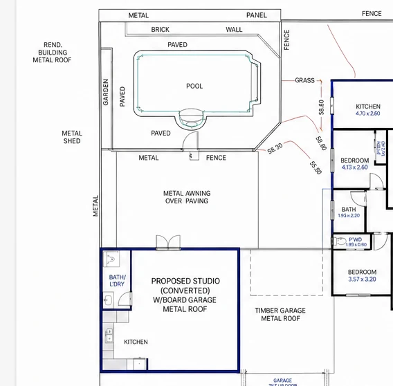 Approved plan extract — the studio conversion documented for council assessment