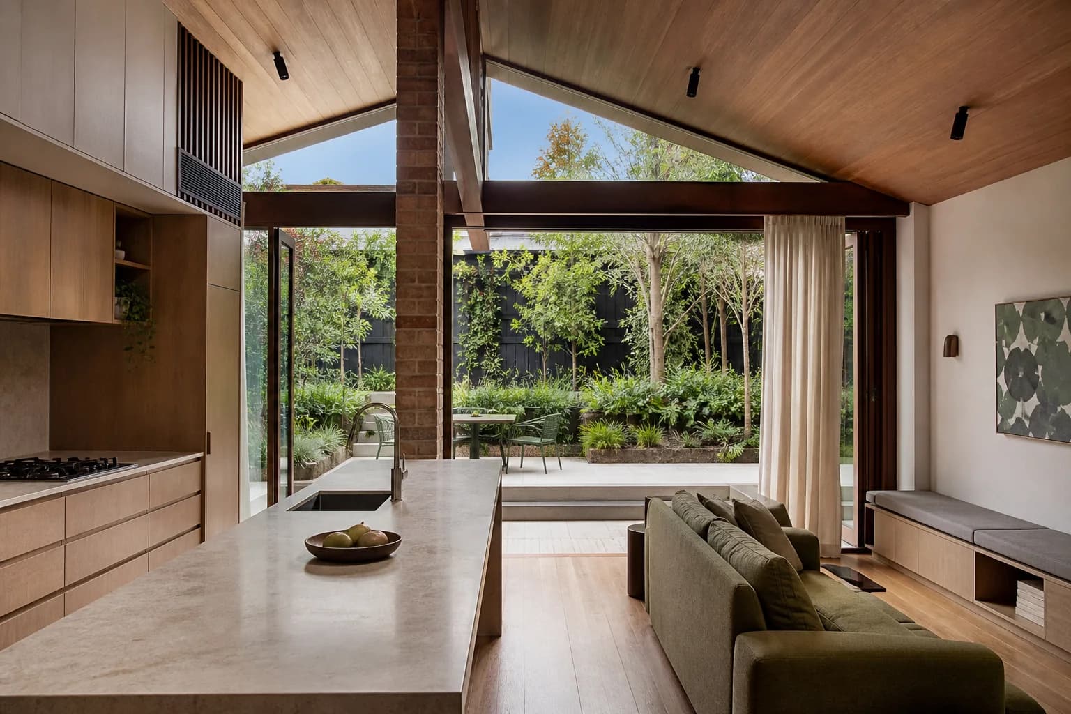 Concept visualisation — a resolved interior with the new opening framed to the garden