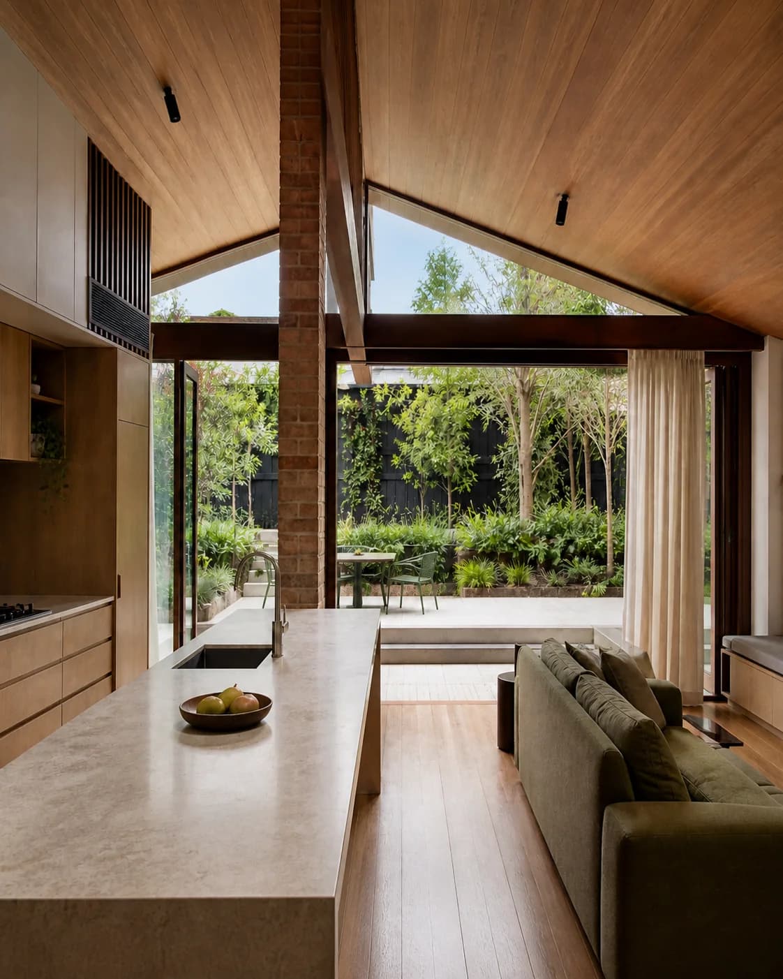 Concept visualisation — a resolved interior with the new opening framed to the garden